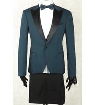 Damatlık Smokin - Full Set Slimfit Saten Geniş Sivri Yaka, Tek Düğme, Çift Yırtmaç ,Koyu Yeşil Drop 6 Yelek, Gömlek, Papyon Dahil
