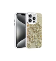 Apple iPhone 15 Pro Uyumlu Kılıf Çiçek Desenli Parlak Taşlı Sert Silikon Zore Garden Kapak (Beyaz)