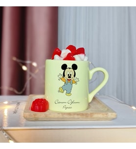 Mickey Mouse Tasarımlı Kişiye Özel Sarı Türk Kahvesi Fincanı