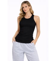 Kadın Fitilli Atlet Sıfır Yaka Slim Fit Arka Baskılı Spor Atlet - Siyah