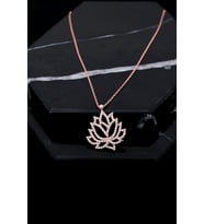 Zirkon Taşlı Rose Renk Lotus Gümüş Bayan Kolye