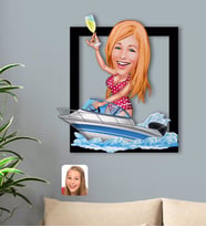 BK Gift Kişiye Özel Tatilci Kadın Karikatürlü 3D Ahşap Tablo-3