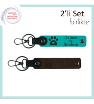 Evcil Hayvan Sahiplerine Uygun Deri Tasarım, Kalpli Pati Motifli Anahtarlık Set, K Turkuaz-K Kahve