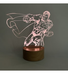 Superman Figürlü Dekoratif Hediye Led Masa Lambası  7 Işık Rengi  Ahşap Taban (RGB)