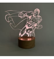 Superman Figürlü Dekoratif Hediye Led Masa Lambası  7 Işık Rengi  Ahşap Taban (RGB)