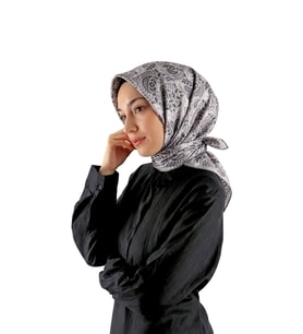 Bursa İpek Gri Başak Desen Twill İpek Eşarp