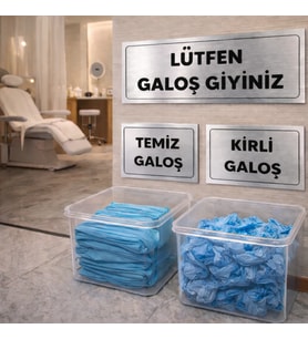 Lütfen Galoş Giyiniz Gümüş Uyarı Levhası – Temiz Kirli Galoş Set