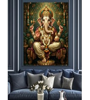 Altın Hint Tanrısı Ganesha Figürü Dekoratif Kanvas - Mdf Ahşap Tablo