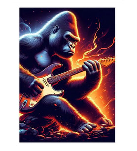 Elektro Gitar Çalan Goril Model Ahşap Tablo