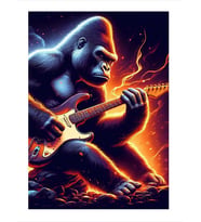 Elektro Gitar Çalan Goril Model Ahşap Tablo