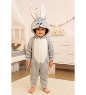 Erkek Bebek Çocuk Welsoft Peluş GRİ TAVŞAN Kulaklı Kostüm Kışlık Uyku Tulumu