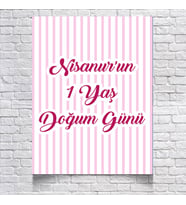 Pembe Çizgili Doğum Günü Afişi 35X50 cm