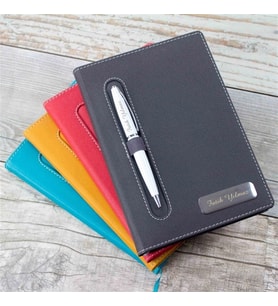 Kişiye Özel Kumaş Desenli Defter ve Tükenmez Kalem Seti (Siyah)