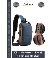 #Çanta USB Şarj Bağlantılı Çok Gözlü Kilitli Powerbank Destekli Fermuarlı Erkek Ön Göğüs Çantası