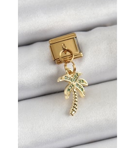 316L Çelik Sallantılı Zirkon Taşlı Palmiye Ağacı Model Gold Renk Nomination Charm 5886