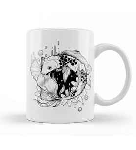 Koi Fish in Noire Space Kupa Bardak Porselen