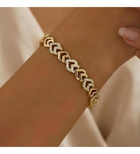 Bontexs Kalp Figürlü Işıltılı Sıralı Zincir Bileklik - Gold Tasarım 14k Kaplama