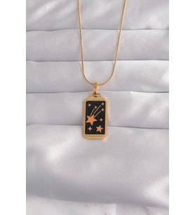 316L Çelik Gold Renk Siyah Mineli Yıldız Figür Tarot Kolye 5886 - SSSSSS3086-7263