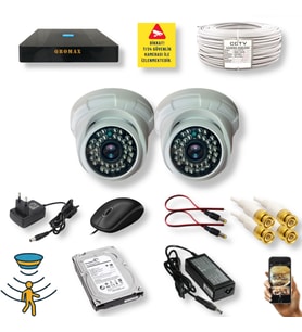 2 KAMERALI SET - HAREKET ALGILAYAN GECE GÖRÜŞLÜ 36 IR LED 5MP SONY LENSLİ 1080P FULL HD DOME İÇ MEKAN GÜVENLİK KAMERASI SETİ D136B