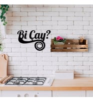 BK Home Dekoratif Doğal Ahşap Raf ve Bi Çay Duvar Süsü-4 (Beyaz)