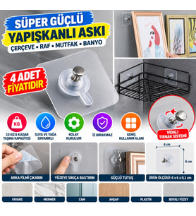 Mey İthalat® Süper Güçlü Çerçeve Askısı Pin Delgisiz Vidalı Tırnak Kanca Yapışkanlı Raf Tutucu Askı 4 Adet
