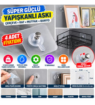 Mey İthalat® Süper Güçlü Çerçeve Askısı Pin Delgisiz Vidalı Tırnak Kanca Yapışkanlı Raf Tutucu Askı 4 Adet