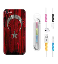 Apple iPhone 5 6 7 8 Plus Se XR Kılıf Kablo Koruma Spiral Silikon Şanlı Türk Bayrağı 2 1317