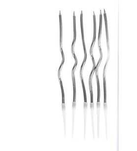 6 LI KIVRIMLI GÜMÜŞ MUM 16CM Pasta Mumu Spiral Kıvrık Mum