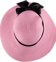 Kadın Hasır Fötr Şapka Fiyonklu Yazlık Plaj Şapka Elegance Tasarım (Pembe)