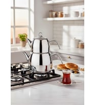 Regno Çaydanlık Seti - 304 Paslanmaz Çelik Çaydanlık Takımı - 4.5+2.5 L (Gümüş)