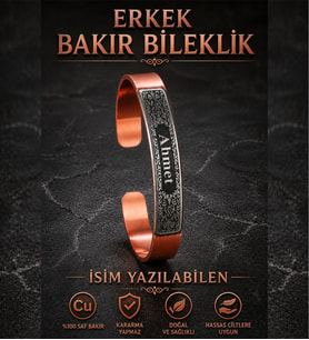 Erkek Bakır Bileklik - İsim Yazılabilen %100 Saf Bakır Erkek Bileklik