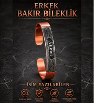 Erkek Bakır Bileklik - İsim Yazılabilen %100 Saf Bakır Erkek Bileklik