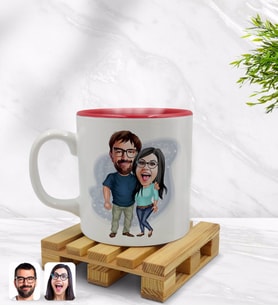 BK Gift Kişiye Özel Sevgililer Karikatürlü İçi Kırmızı Renkli Kupa Bardak Model 109