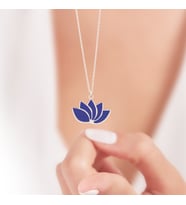 925 Ayar Gümüş Mavi Lotus Tasarımlı Kadın Kolye Doğum Günü Hediyesi,Sevgiliye Hediye,Arkadaşa Hediye