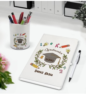 BK Gift Kişiye Özel İsimli Öğretmenler Günü Tasarımlı Defter Kalem ve Kalemlik Hediye Seti, Öğretmene Hediye, Öğretmenler Günü - 15