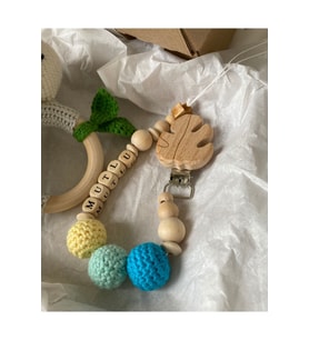 Amigurumi Sevimli Tırtıl Diş Kaşıyıcı Çıngırak Isme Özel Emzik Seti, Organik Unisex Bebek Hediyelik