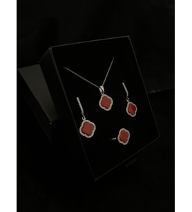 925silver Kırmızı Sedef Taşlı Harika Set - Sevdiklerinize Özel Set