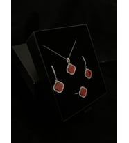 925silver Kırmızı Sedef Taşlı Harika Set - Sevdiklerinize Özel Set