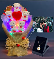 Kişiye Özel Fotoğraflı Buket Seti, Led Işıklı Tasarım Buket & Tasarım Kolye (Model 2)