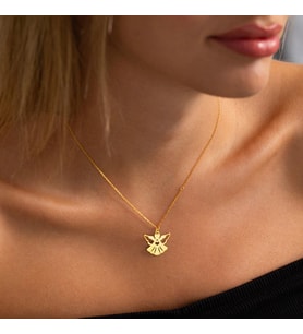 Kişiye Özel 925 Ayar Gümüş Şık Melek Model Kolye (Gold)