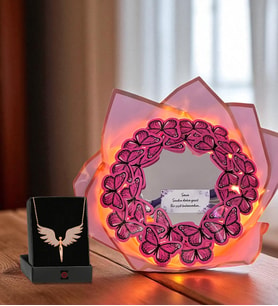 Led Işıklı Aynalı Pembe Kelebek Buketi Sana Senden Daha Güzel Bir Çiçek Bulamadım Ayna Buket Gold Melek Kolye