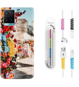 Vivo Y11S Y21S Y20 Y20S Y70 Kılıf Kablo Koruma Spiral Silikon Gerçek Çiçekler 1743