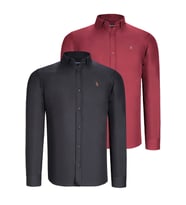İKİLİ SET G725 DEWBERRY ERKEK GÖMLEK-SİYAH-BORDO