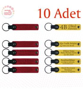 Kırmızı & Sarı, 10’lu Set, Tarih ve İsimli Deri Anahtarlık, Söz Töreni Misafirlerine Anlamlı Anı