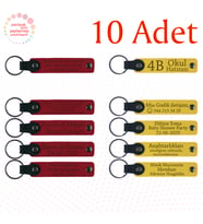 Kırmızı & Sarı, 10’lu Set, Tarih ve İsimli Deri Anahtarlık, Söz Töreni Misafirlerine Anlamlı Anı
