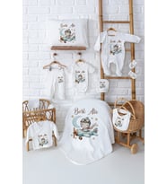 Pia Baby Premium %100 Pamuk Lüks 11’li İsim Baskılı Yenidoğan Erkek Bebek Hediyesi Set 5024-00 (Ekru)