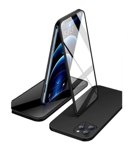 Apple iPhone 12 Pro Uyumlu 360 Derece Tam Kaplayan Cam Kapak Kılıf (Siyah)