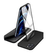 Apple iPhone 12 Pro Uyumlu 360 Derece Tam Kaplayan Cam Kapak Kılıf (Siyah)