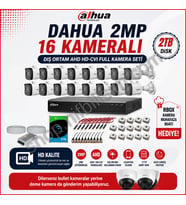 Dahua 2mp 16 kameralı Dış ortam AHD HD-CVI Full Kamera Seti 2TB Disk