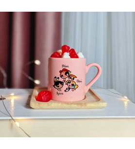 Power Puff Girls Tasarımlı Kişiye Özel Pembe Türk Kahvesi Fincanı